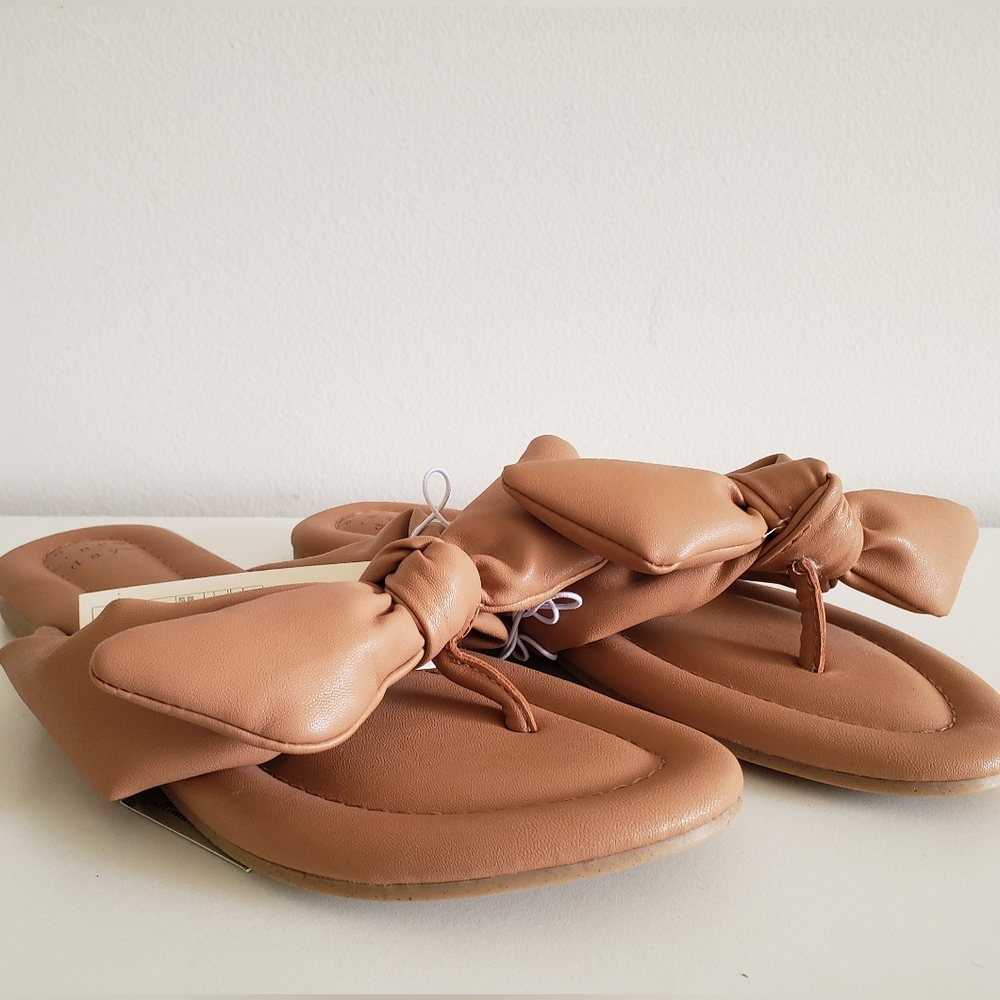 COPY - COPY - Women's Brown Adley Bow Flip-Flop Slip-On Sandals Size 7